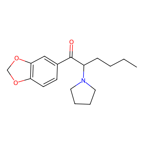 MDPHP_structure_2D MDPHP HCL – 3’,4’-Methylenedioxy-α-pyrrolidinohexiophenon (≥99% Reinheit)